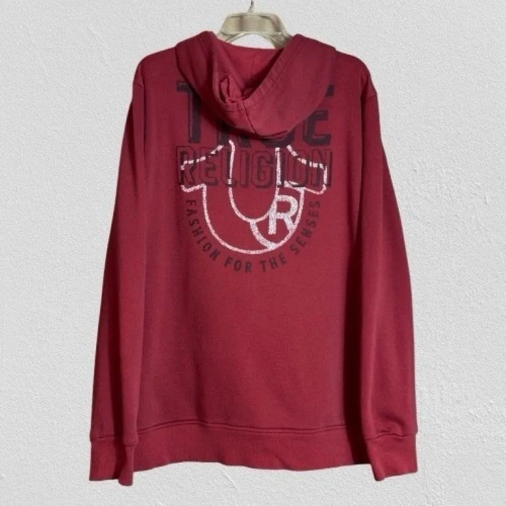 True Religion Cotton Graphic Full Zip Hoodie Maroon Men's Size XL